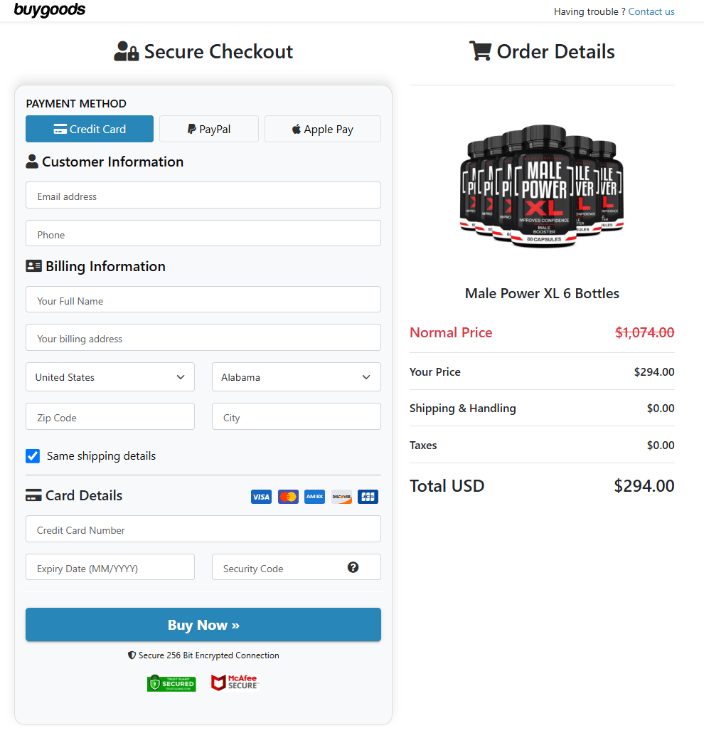 Male Power XL secure checkout